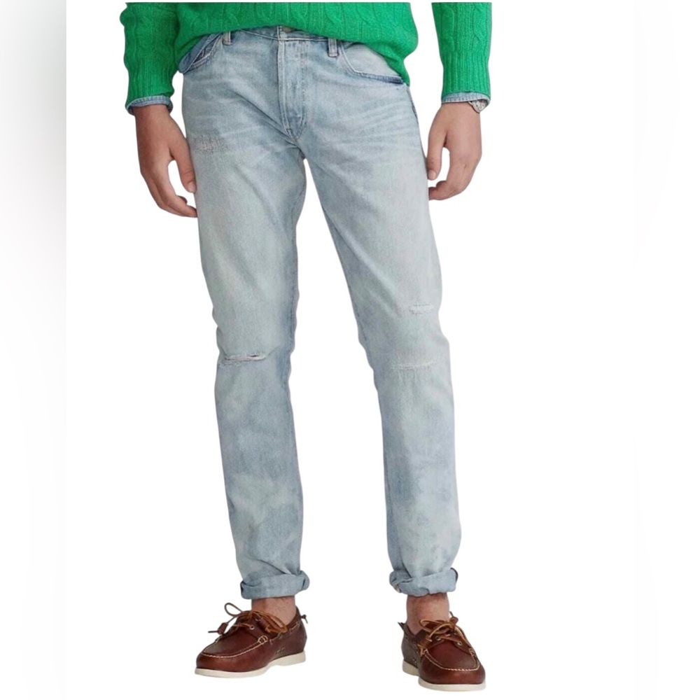Polo Ralph Lauren The Varick Slim Straight Distressed Sun Faded Jeans Size 35x30